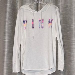 PINK Victoria's Secret White Hoodie with Multicolor Logo